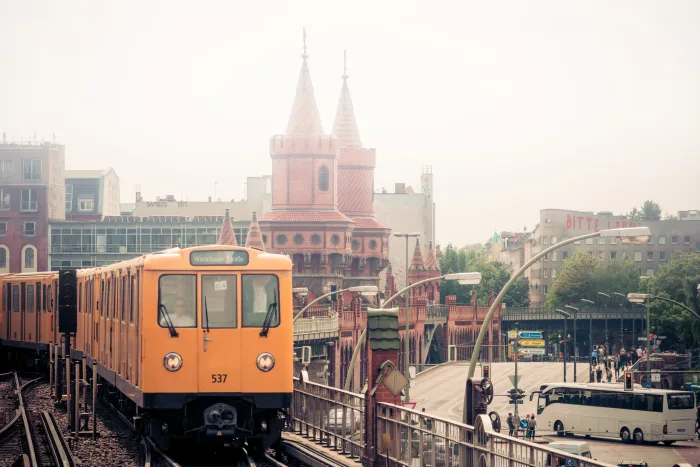Excel Taxi Yeovil train station transfer with a bridge and city skyline on the route